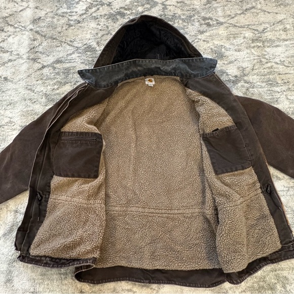 Carhartt Duck Canvas Jacket Sherpa Lined Hoodie L - Picture 6 of 14